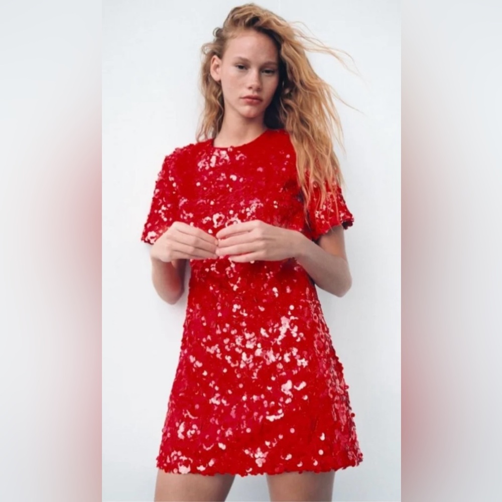 Zara Vibrant Red Sequin Mini Dress